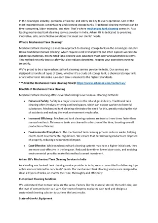 Efficient and Safe: The Benefits of Mechanized Tank Cleaning