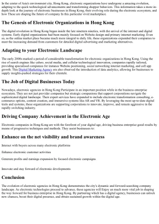 The Evolution and Purpose of Electronic Businesses in Hong Kong's Industry