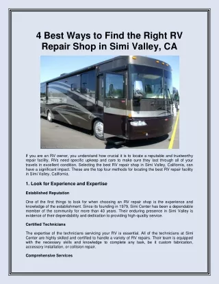 4 Best Ways to Find the Right RV Repair Shop in Simi Valley