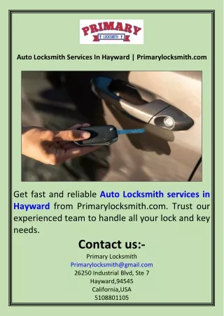 Auto Locksmith Services In Hayward  Primarylocksmith.com