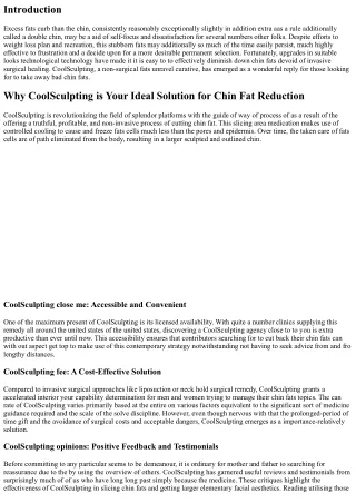 Why CoolSculpting is Your Ideal Solution for Chin Fat Reduction