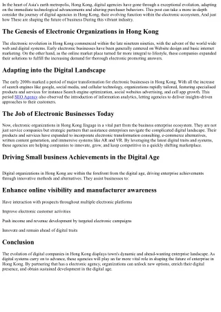 The Evolution and Purpose of Electronic Businesses in Hong Kong's Sector