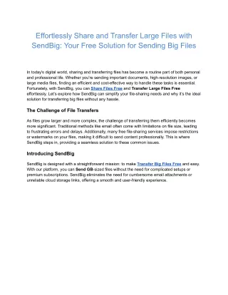 Effortlessly Share and Transfer Large Files with SendBig_ Your Free Solution for Sending Big Files