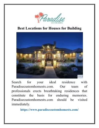 Best Locations for Houses for Building