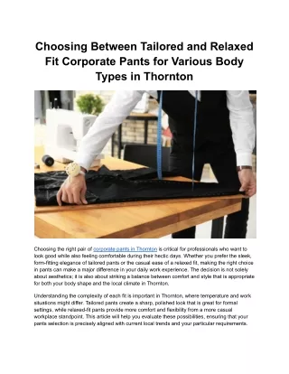 Choosing Between Tailored and Relaxed Fit Corporate Pants for Various Body Types in Thornton