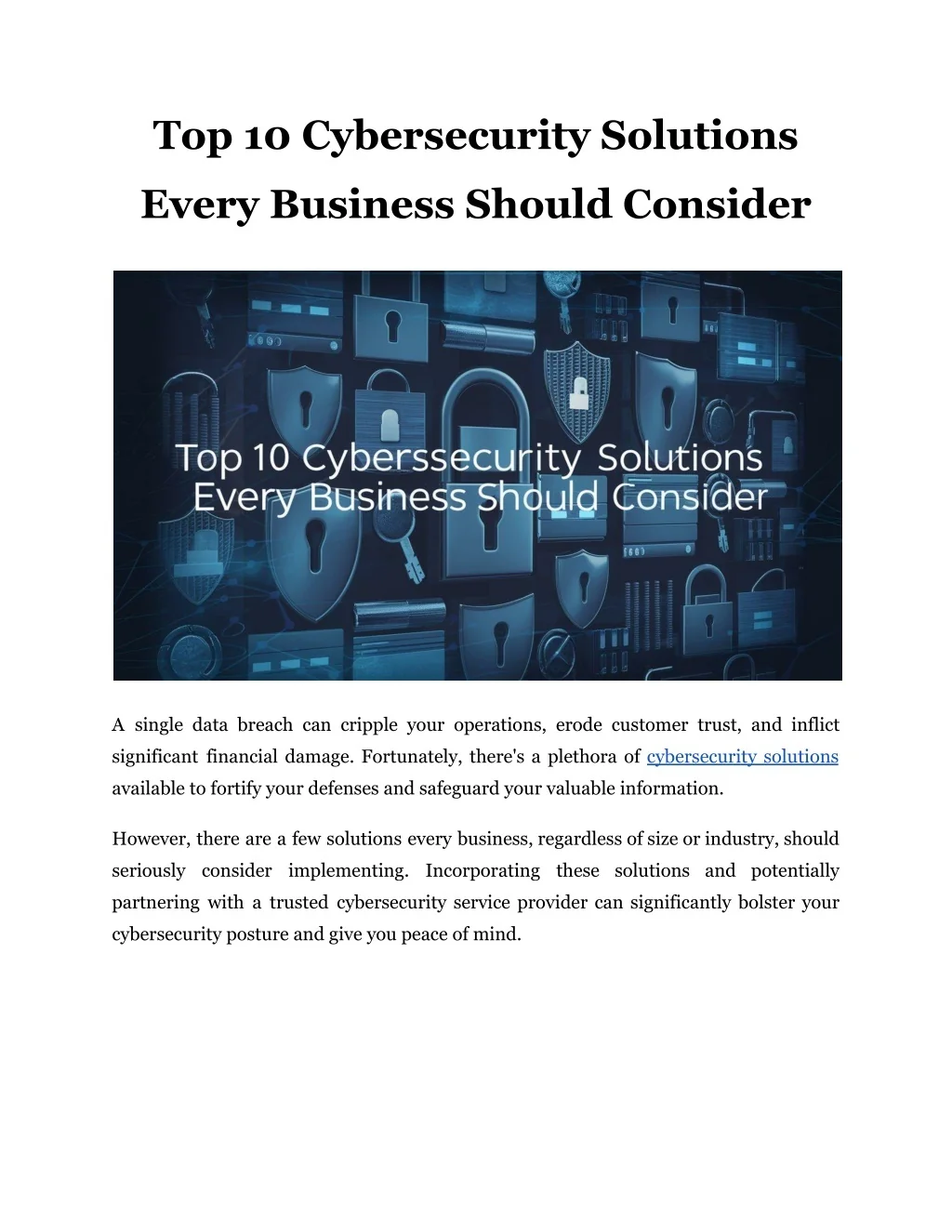 PPT - Top 10 Cybersecurity Solutions Every Business Should Consider ...
