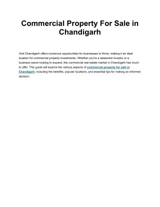 Commercial Property For Sale in Chandigarh