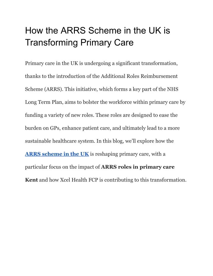 how the arrs scheme in the uk is transforming