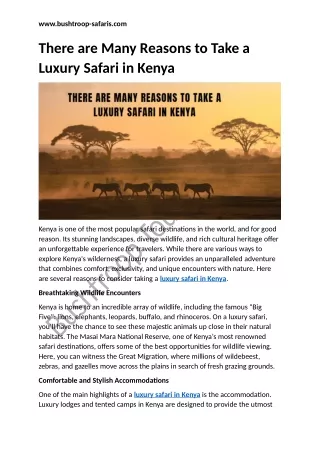 There any Many Reason to Take a Luxury Safari in Kenya