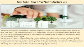 Ronnie Tarabay - Things To Know About The Real Estate Leads