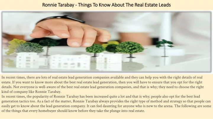 ronnie tarabay things to know about the real estate leads