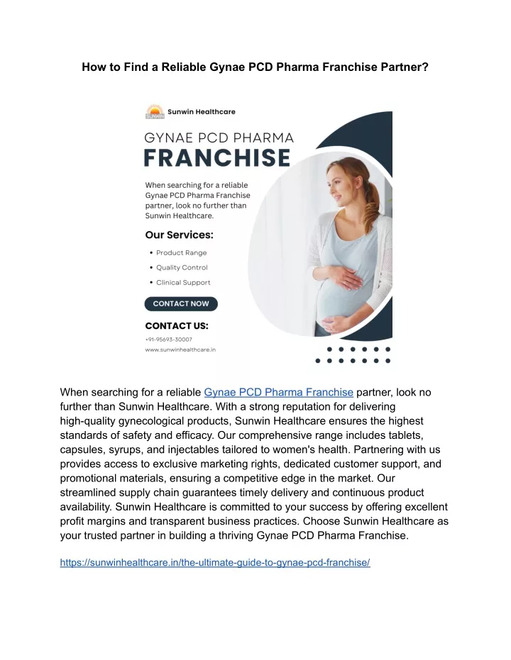 how to find a reliable gynae pcd pharma franchise