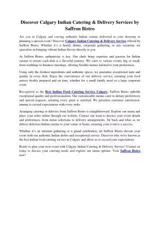 Discover Calgary Indian Catering & Delivery Services by Saffron Bistro