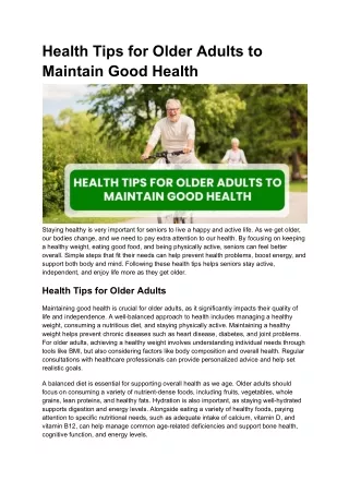 Health Tips for Older Adults to Maintain Good Health