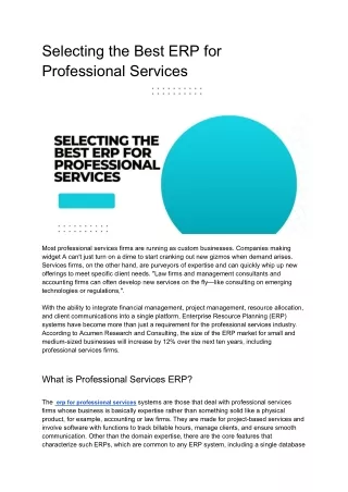 Selecting the Best ERP for Professional Services