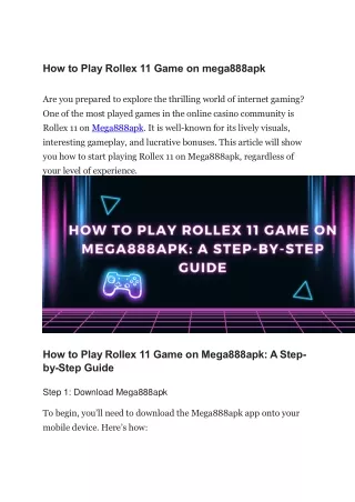 How to Play Rollex 11 Game on mega888apk
