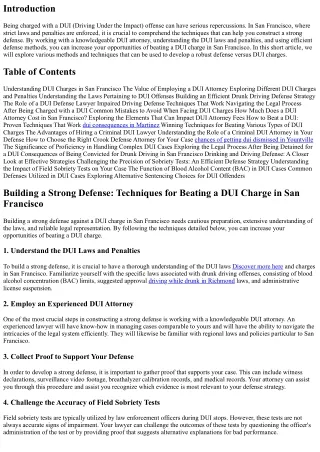 Constructing a Strong Defense: Methods for Beating a DUI Charge in San Francisco