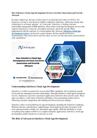 How Salesforce Cloud App Development Services Can Drive Innovation and Growth - Advayan