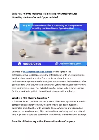 Why PCD Pharma Franchise is a Blessing for Entrepreneurs: Unveiling the Benefits