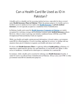 Can a Health Card Be Used as ID in Pakistan?