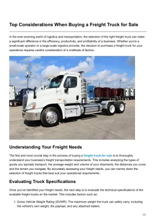 Top Considerations When Buying a Freight Truck for Sale