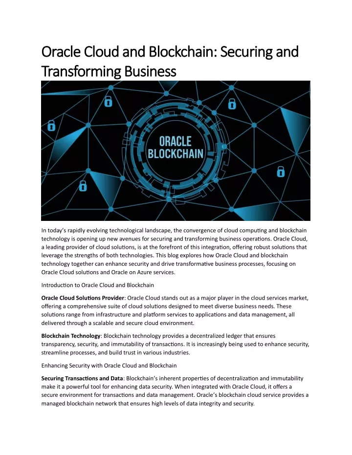 oracle cloud and blockchain securing and oracle