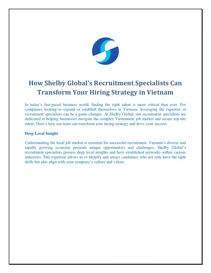 how shelby global s recruitment specialists