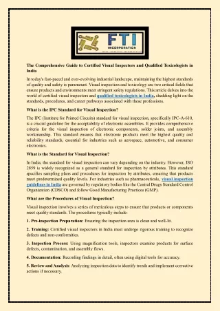 The Comprehensive Guide to Certified Visual Inspectors and Qualified Toxicologists in India