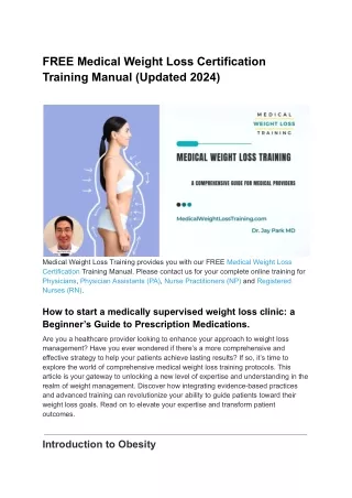 free medical weight loss certification training