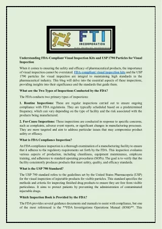 Understanding FDA-Compliant Visual Inspection Kits and USP 1790 Particles for Visual Inspection