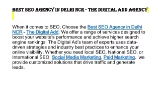Best SEO Agency In Delhi NCR - The Digital Add Agency