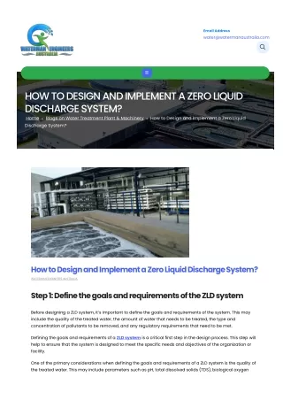 How to Design and Implement a Zero Liquid Discharge System FOR WASTEWATER, EFFLUENT TREATMENT