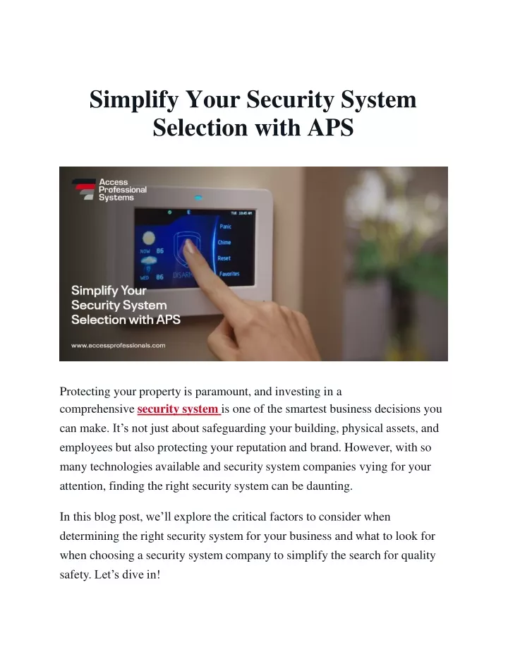 simplify your security system selection with aps