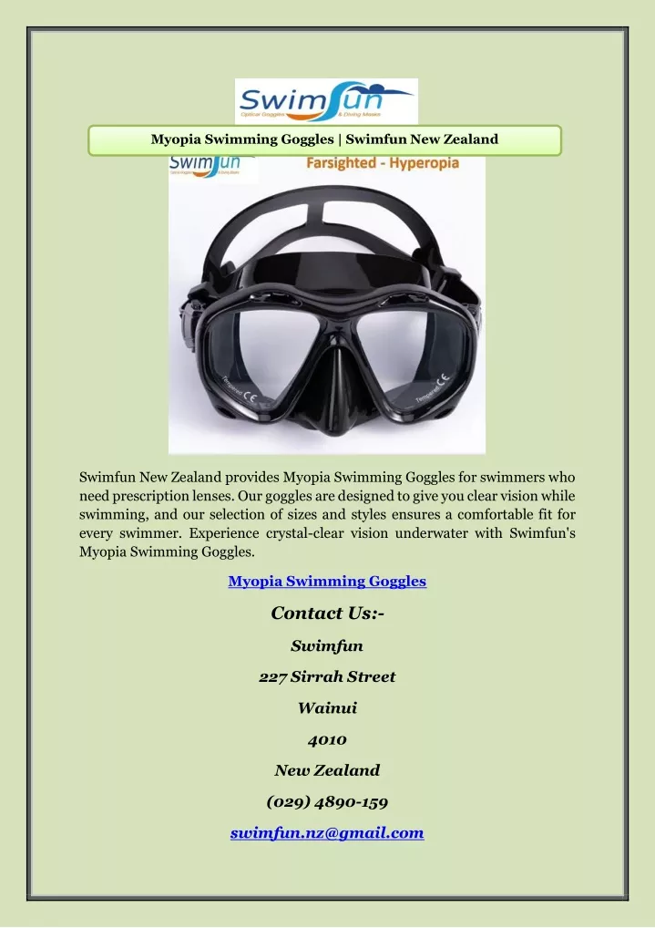 myopia swimming goggles swimfun new zealand