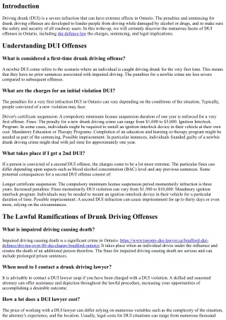 The Fines and Punishing for Drunk Driving Offences in Ontario