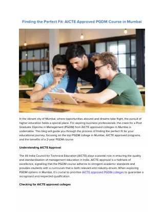 Finding the Perfect Fit: AICTE Approved PGDM Course in Mumbai