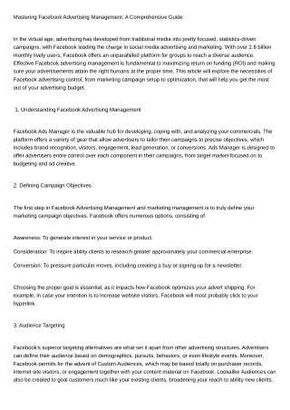 Facebook Advertising Management