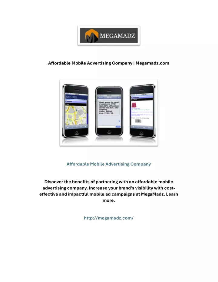 a ordable mobile advertising company megamadz com