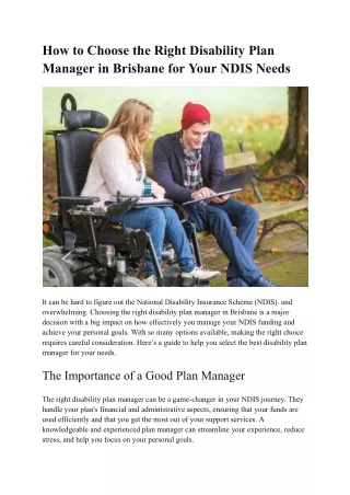 How to Choose the Right Disability Plan Manager in Brisbane for Your NDIS Needs