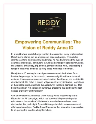 Empowering Communities: The Vision of Reddy Anna ID