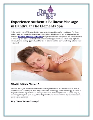 Discover Relaxation: Balinese Massage in Bandra