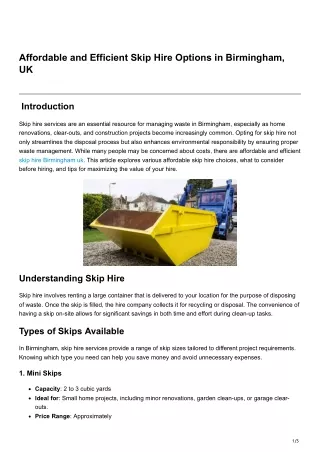 affordable and efficient skip hire options