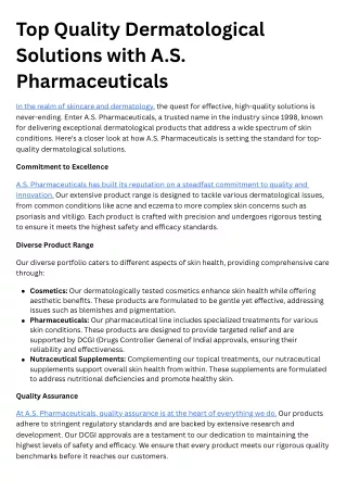 Top Quality Dermatological Solutions with A.S. Pharmaceuticals