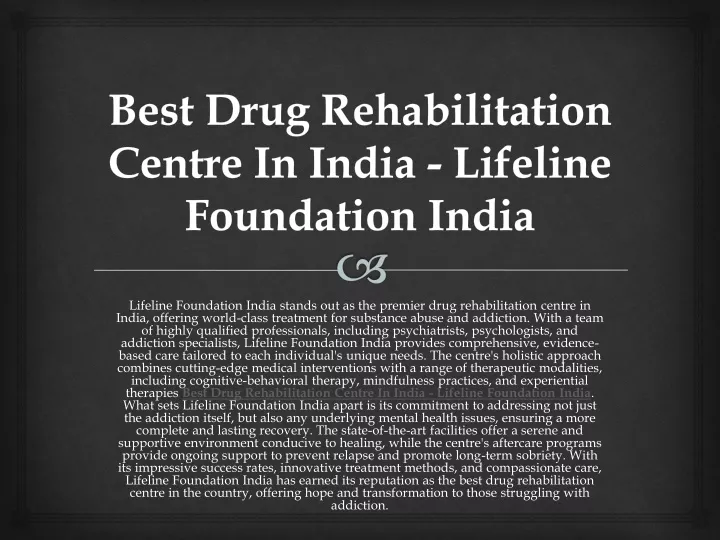 best drug rehabilitation centre in india lifeline foundation india