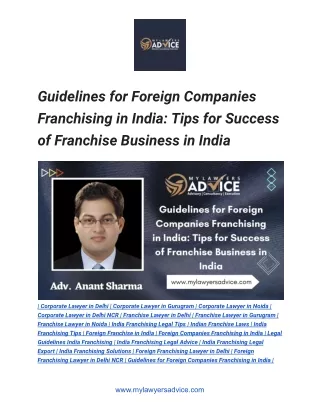 Guidelines for Foreign Companies Franchising in India_ Tips for Success of Franchise Business in India
