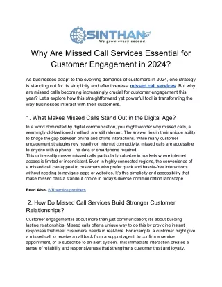 Why Are Missed Call Services Essential for Customer Engagement in 2024