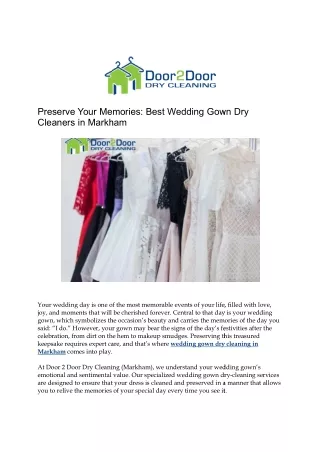 Preserve Your Memories Best Wedding Gown Dry Cleaners in Markham