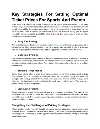 Key Strategies For Setting Optimal Ticket Prices For Sports And Events