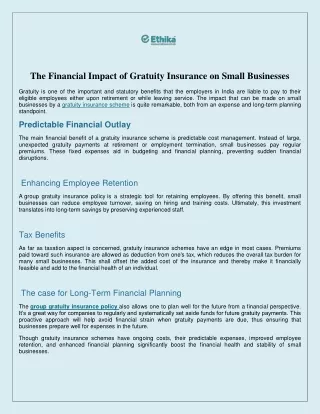 The Financial Impact of Gratuity Insurance on Small Businesses