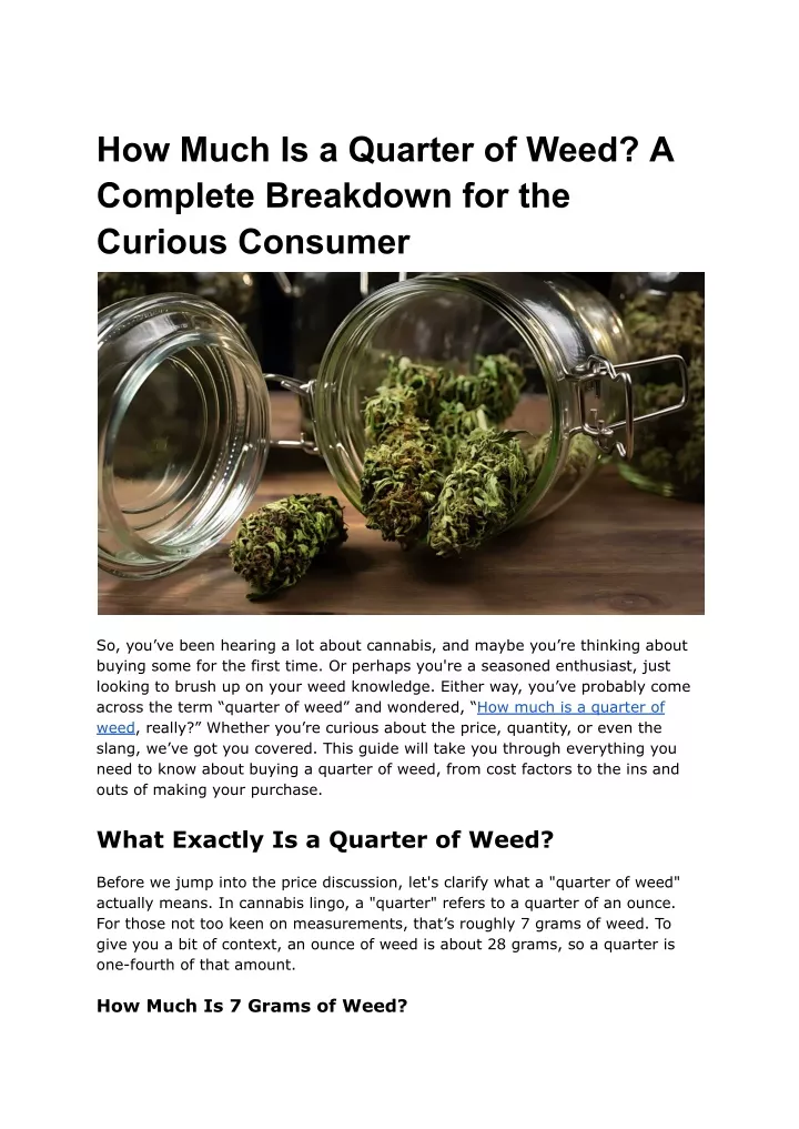 how much is a quarter of weed a complete